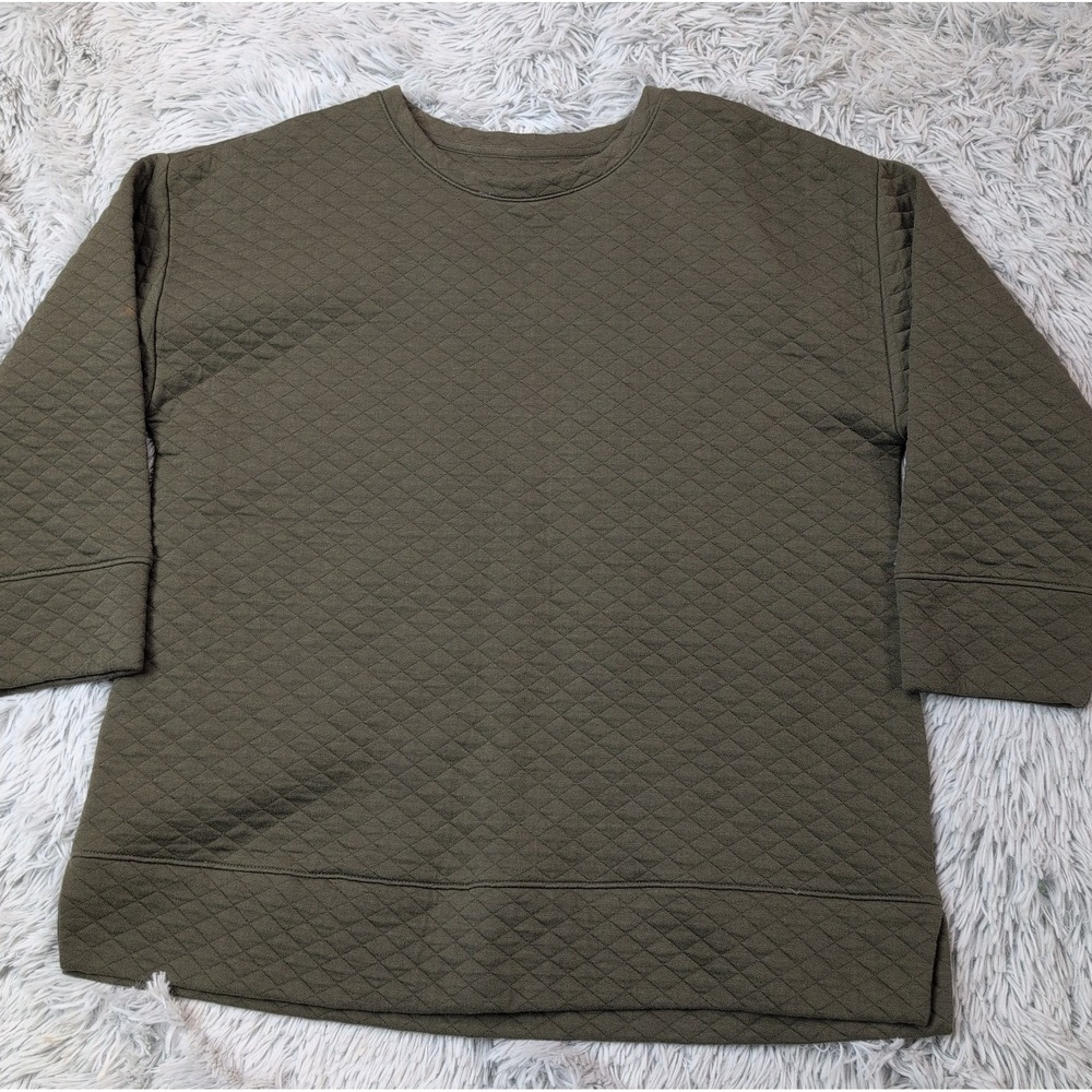 Lands End Sweatshirt Womens M Green Quilted Soft Cozy Gorpcore Outdoors Comfort